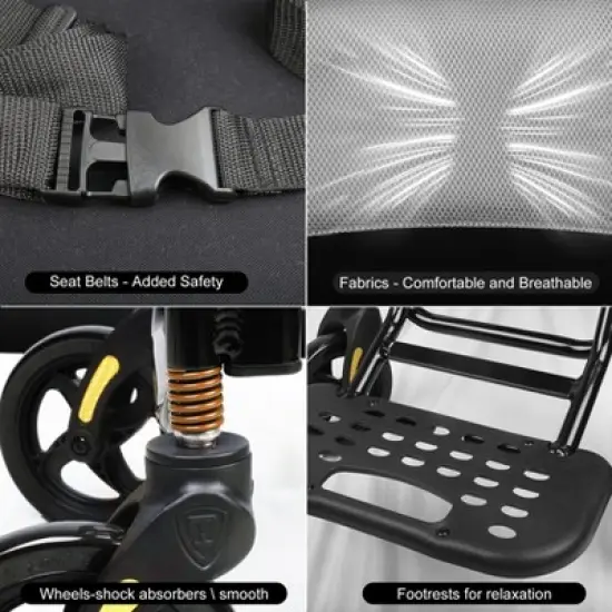 ProTraverse Wheelchairs for Adults, Foldable and Portable Transport Wheelchair, Portable Folding Transfer Wheelchairs for Seniors(Grey) image {5}