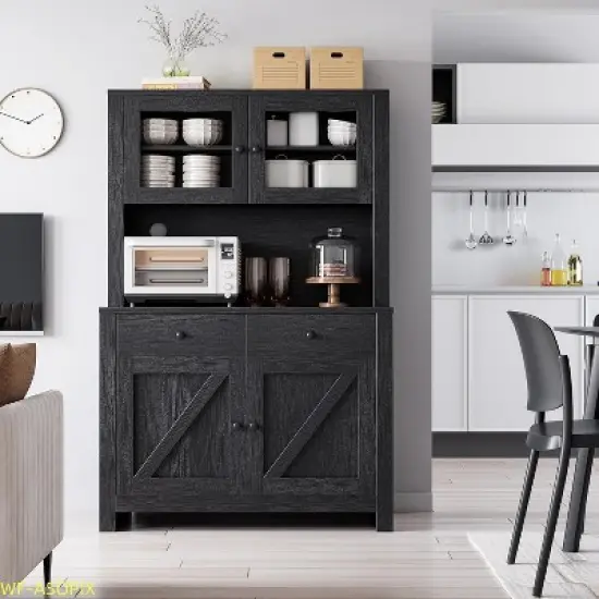 Multi-Functional Kitchen Pantry Cabinet with Microwave Stand & Coffee Bar image {4}