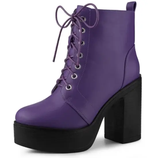 Allegra K Women's Platform Chunky High Heel Lace Up Combat Boots image {12}