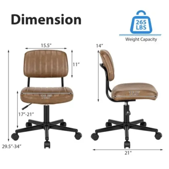 Tangkula Leisure Office Chair Mid-back Swivel Task Chair PU Leather Adjustable Armless Chair Retro Design Black / Brown image {8}