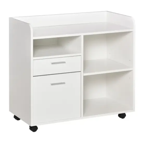 Vinsetto Filing Cabinet Printer Stand Mobile Lateral File Cabinet with 2 Drawers, 3 Open Storage Shelves for Home Office Organization, White image {3}