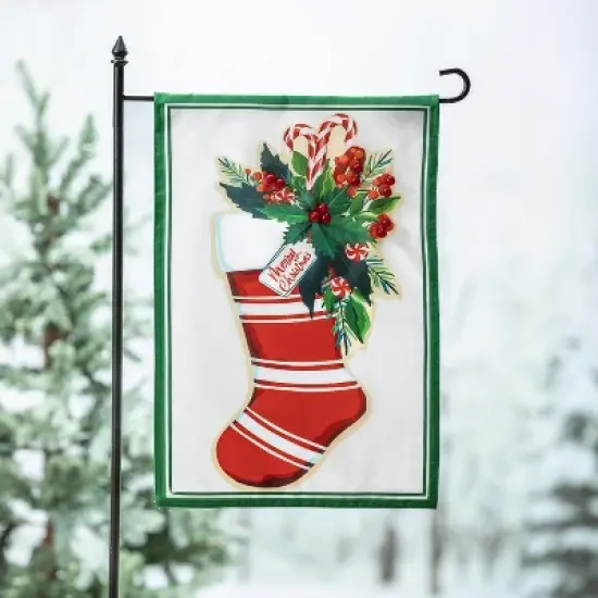 Evergreen Merry Christmas Stocking Applique Garden Flag 12 x 18 Inches Indoor Outdoor Decor image {7}