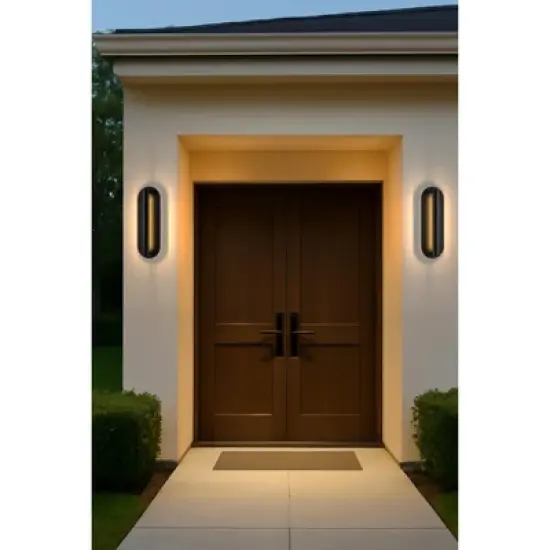 ALOADECOR H19" Oval Matte Black Integrated LED Wall Sconce with Acrylic Shade Dusk to Dawn Waterproof Outdoor Wall Light for Porch Patio (&uml;2 Pack) image {6}