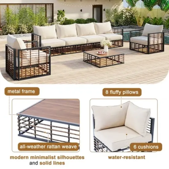YOOCOZZ Metal 7-Piece Patio Sectional Sofa Set with Coffee Table and Thick Cushions image {7}