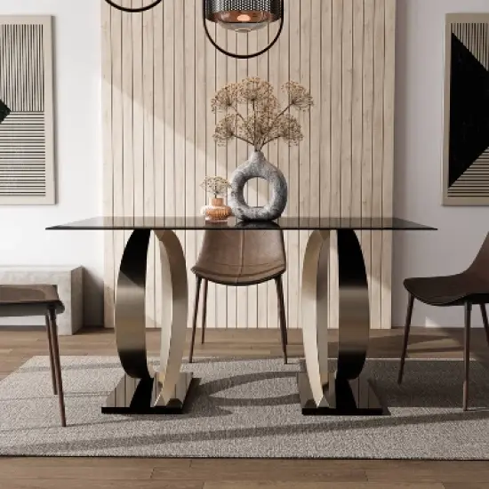 58" Gleneagles Modern Rectangle Glass Top Dining Table Gray/Champagne/Black - HOMES: Inside + Out image {2}