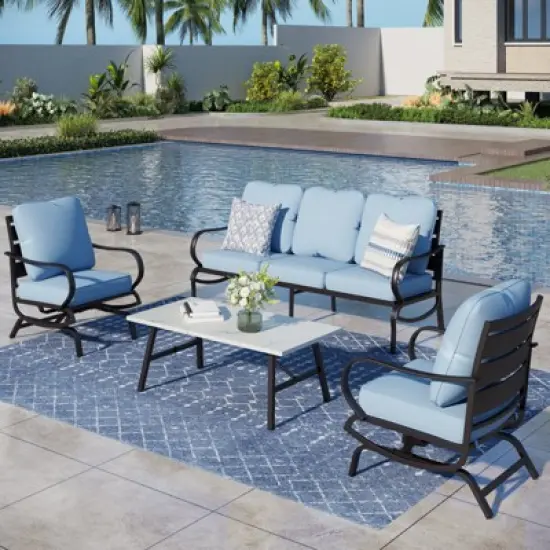 Captiva Designs 4 PCS Metal Patio Furniture Conversation Set with Rocking Armchairs for Garden Porch Backyard image {13}