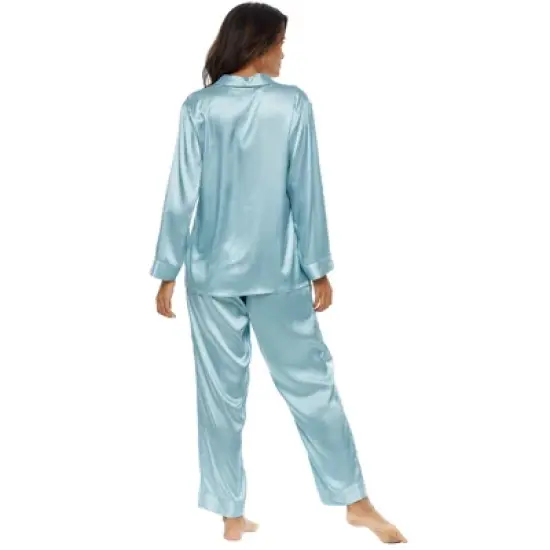 Womens Satin Pajamas Lounge Set, Silk like Long Sleeve Top and Pants with Pockets image {1}