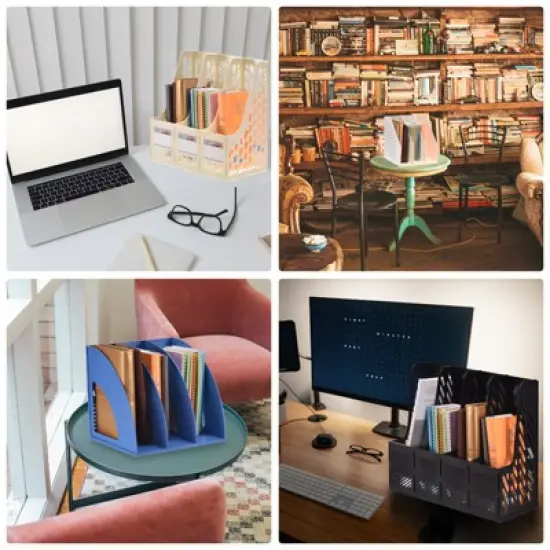 Unique Bargains PP Plastic Vertical Sturdy Detachable 4-Compartment Handle Design File Holder image {2}