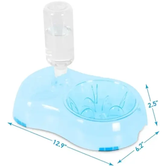 ANYPET Slow Feeder Bowl, Elevated, Double Transparent for Cats, Small Dogs, Pet Automatic Water Feeder with Water Bottle, Blue image {3}