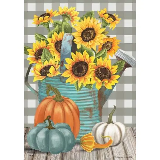 Sunflower Watering Can Fall Garden Flag Pumpkins Floral 12.5"x18" Briarwood Lane image {2}