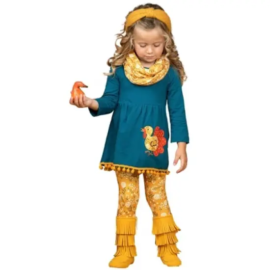 Girls Turkey Season Pom Pom Tunic, Leggings & Scarf Set - Mia Belle Girls image {1}