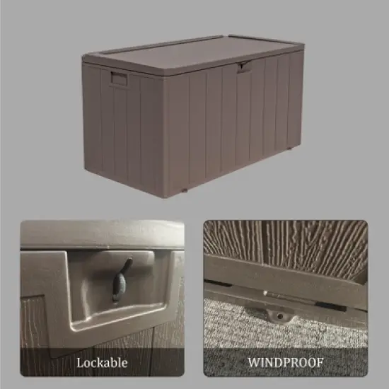 Extra Thin 110 Gallon Resin Deck Box, Heavy Duty Storage Box for Pool Accessories, Patio Furniture, Cushions and Garden Tools image {6}