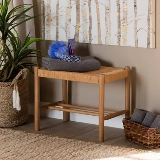 Saura Wood Hemp Accent Bench Oak Brown - Baxton Studio image {7}