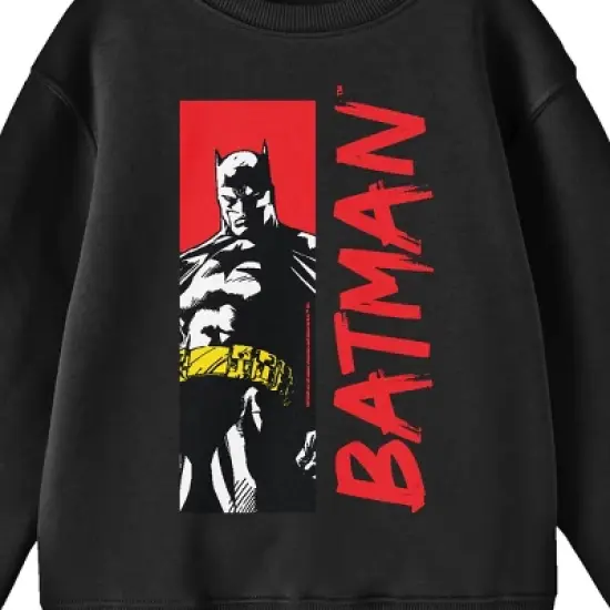 Batman Red Name and Character Youth Black Crew Neck Sweatshirt image {1}
