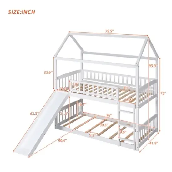House Shape Twin Over Twin Bunk Bed with Slide - ModernLuxe image {2}