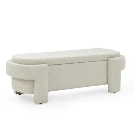 Karen- Large Storage Upholstered Linen Bench With Solid wood legs-Maison Boucle image {4}