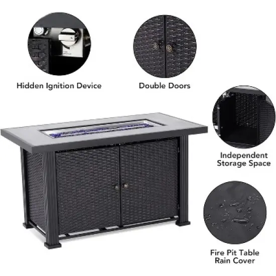 44 Inch Propane Fire Pit Table, 50000BTU Rectangle Fire Table with Cover & Rain Cover, Sturdy Steel and Iron Fence Surface, CSA Safety Certified image {1}