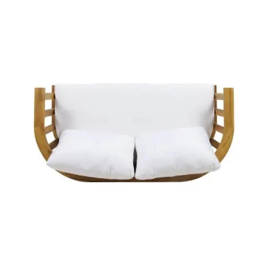 Solano 4pc Outdoor Wooden Chat Set with Rectangular Coffee Table - White/Teak - Christopher Knight Home image {9}