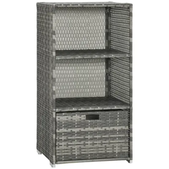 WELLFOR Outdoor PE Wicker Pool Towel Rack Waterproof Storage Organizer with 2 Shelves Gray image {11}