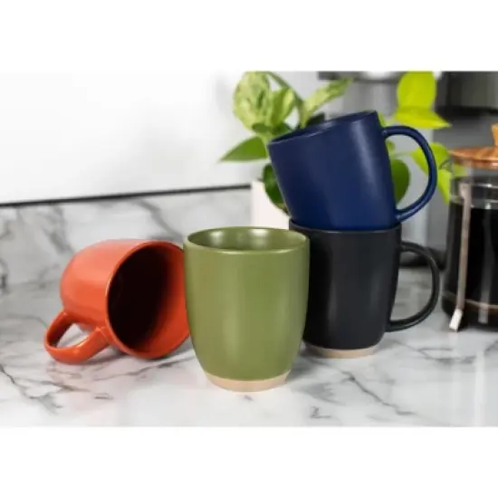 Elanze Designs Raw Clay Bottom Warm Assorted 13 ounce Ceramic Coffee Mugs Set of 4 image {4}
