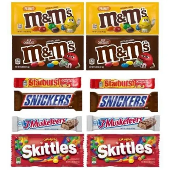 Mars 12/24 Pack M&M's, Peanut M&M's, Snickers, 3 Musketeers, Skittles & Starburst Full Size Individually Wrapped Candy Bars Bulk Assortment image {7}