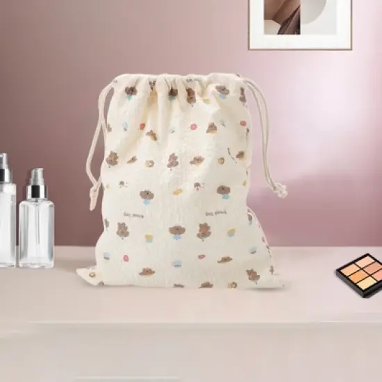Unique Bargains Bread Dog Drawstring Makeup Bag Beige 1 Pc image {4}