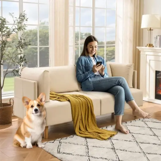 76" Sofa Couch, Comfy Upholstered Loveseat with Extra Deep Seats image {2}