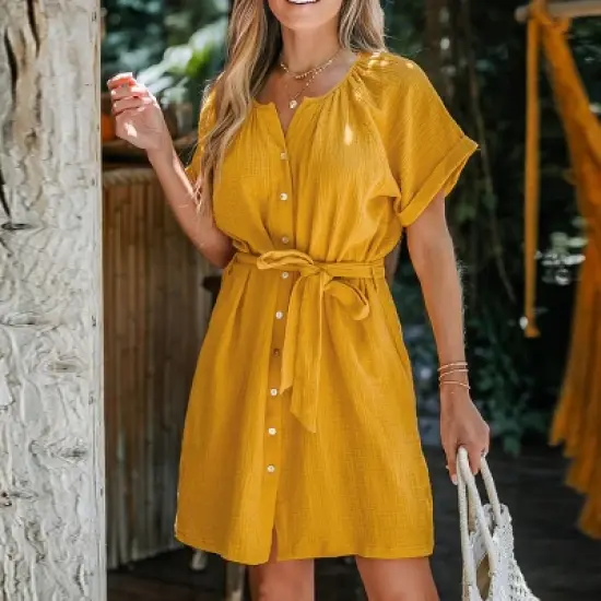 Women's Belted Seersucker Mini Dress  Cupshe image {6}