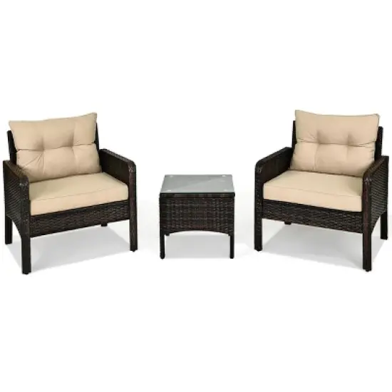 Costway 3PCS  Patio Rattan Conversation Set Cushioned Sofa Chair for Garden image {7}
