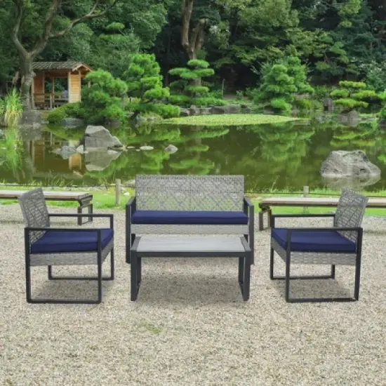 GDFStudio Elton Patio 4 pcs Steel and Rattan Conversation Set image {12}