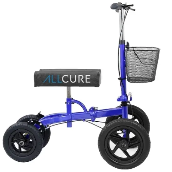AllCure Quad Wheel All Terrain Foldable Medical Knee Walker Scooter Blue image {3}