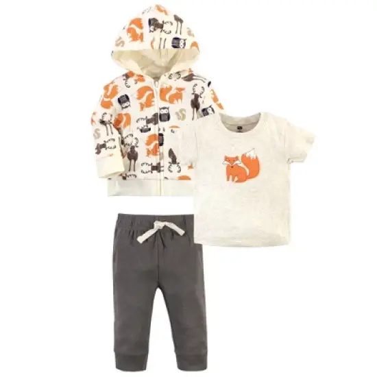 Hudson Baby Infant and Toddler Boy Cotton Hoodie, Bodysuit or Tee Top and Pant Set, Forest Toddler image {4}