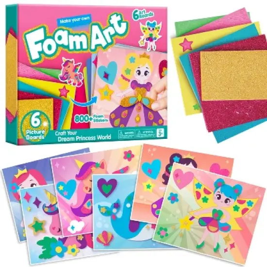 Joyfy Foam Art Kit for Kids, No Mess DIY Arts and Crafts with 6 Boards and 800+ Stickers, Creative Toy Birthday Gift for Girls Age 3+ image {7}