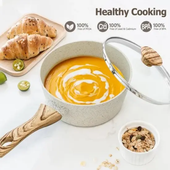 MICHELANGELO Sauce Pan with Lid, Nonstick Saucepans 1.5QT&2QT&3QT, Granite Sauce Pan 3 Piece, Stone Saucepan Set, Small Pot with Lid, Nonstick Sauce Pot Set image {2}