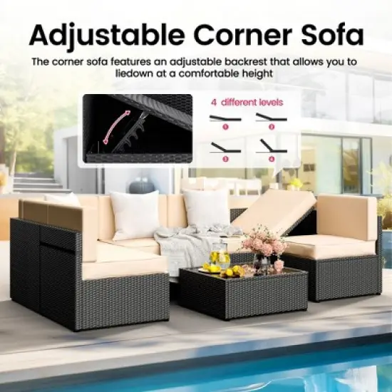Pamapic 7-Piece Wicker Outdoor Sectional Set with Coffee Table and Cushions image {4}