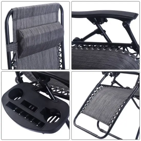 Costway 2PC Folding Zero Gravity Reclining Lounge Chairs Beach Patio W/Utility Tray image {2}