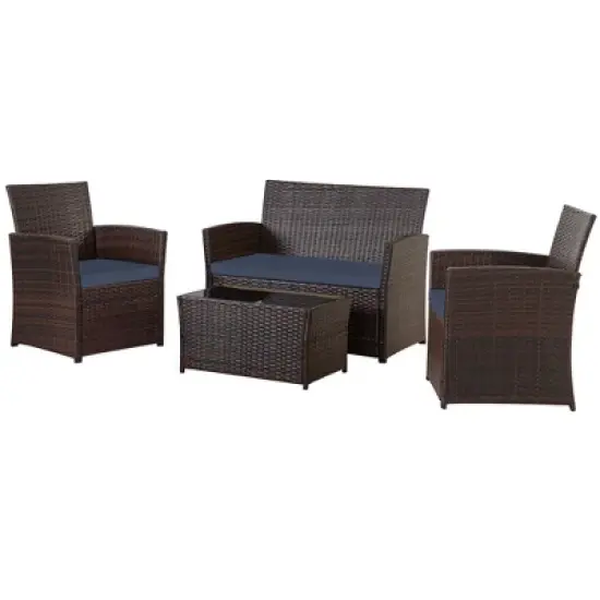 DOMETOUR 4 Piece Outdoor PE Wicker Furniture Set, Patio Brown Rattan Sectional Sofa Couch with Washable Cushions image {7}