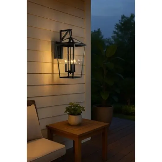 ALOADECOR Classic Outdoor Wall Lantern Matte Black Wall Sconce with Clear Tempered Glass Open Bottom Wall Mount Light Fixture for Entryway image {2}
