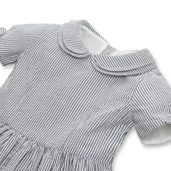 Hope & Henry Girls' Short Sleeve Peter Pan Collar Dress with Bow Details, Toddler image {1}