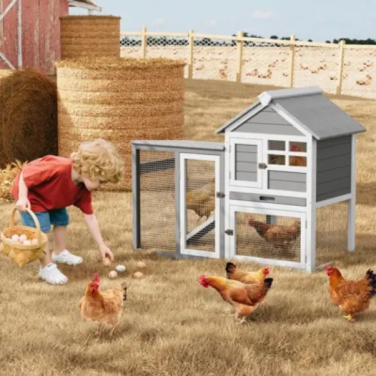 GustoWave 45" Rabbit Hutch Indoor and Outdoor 2-Story Rabbit Cage with Pull Out Tray, Waterproof Fir Wood Pet House with Wooden Ramp image {7}