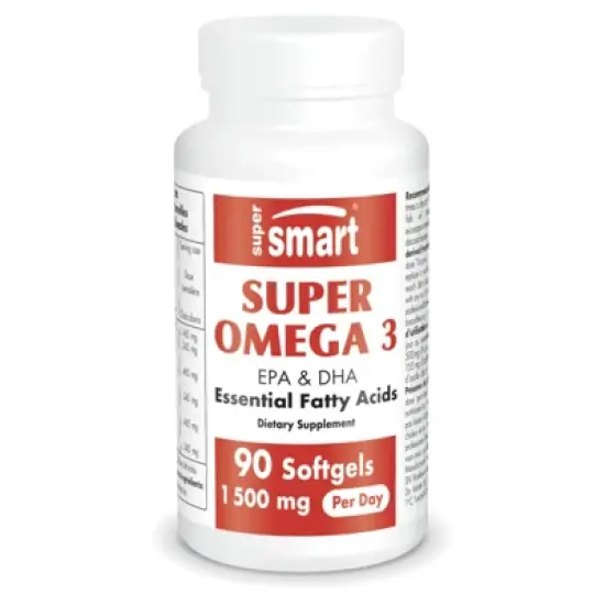 SuperSmart Super Omega 3 1500mg per Day (Certified Friend of The Sea) - EPA & DHA Fish Oil  Omega 3 Supplement | Non-GMO & Gluten Free - 90 Softgels image {1}