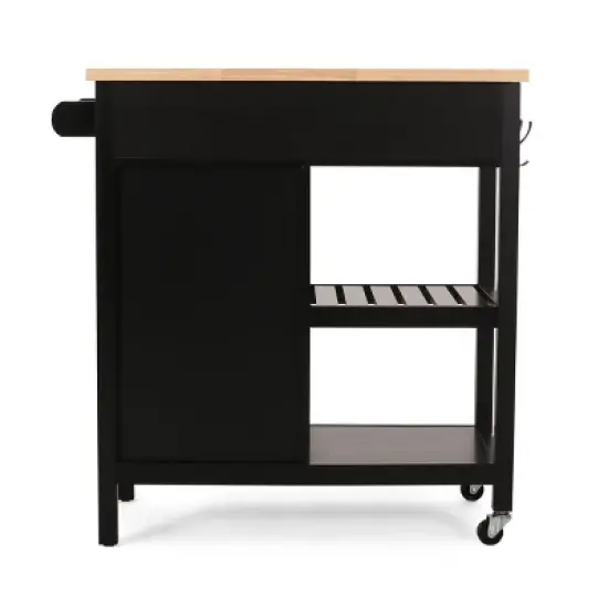 Byway Contemporary Kitchen Cart with Wheels Black/Natural - Christopher Knight Home image {9}