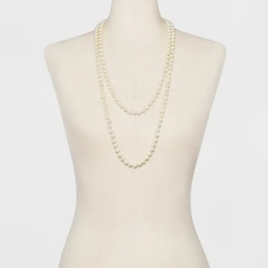 Long Faux Pearl Necklace - A New Day&trade; Silver/White image {1}