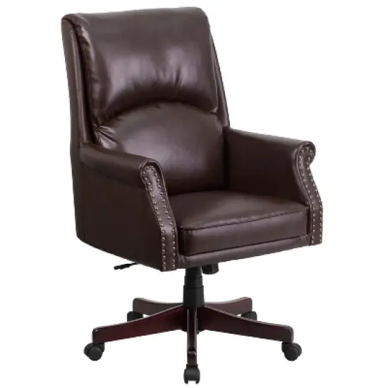 Emma and Oliver High Back Pillow Back Leather Executive Swivel Office Chair with Arms image {10}