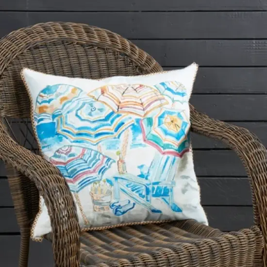 Saro Lifestyle Vibrant Outdoor Beach Umbrellas Poly Filled Pillow, 20"x20", Multicolored image {3}