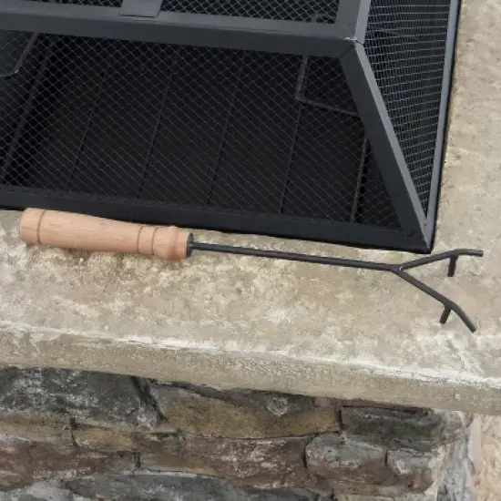 28-Inch Outdoor Wood-Burning Fire Pit with Stone-Inspired Base and Protective Lid image {7}