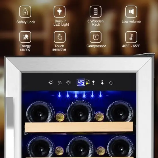 Hooure 15 in. Wine Cooler 32 Bottle Freestanding Wine Refrigerator with Door Lock image {3}