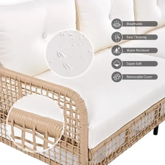 4 Piece Rattan Garden Furniture Sofa Sets,Wicker Outdoor Patio Conversation Set,Rattan Outdoor Sofa Couch with Cushions,Swivel Chairs-Coolbibila image {6}