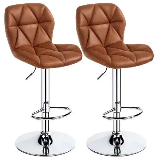 Yaheetech 2pcs Adjustable Modern PU Leather Swivel Bar Stools with Backrest image {11}