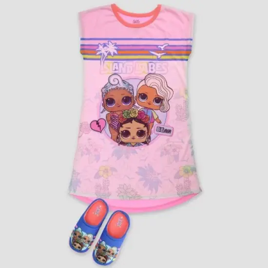 Girls' L.O.L. Surprise! NightGown with Slippers - Pink/White image {3}